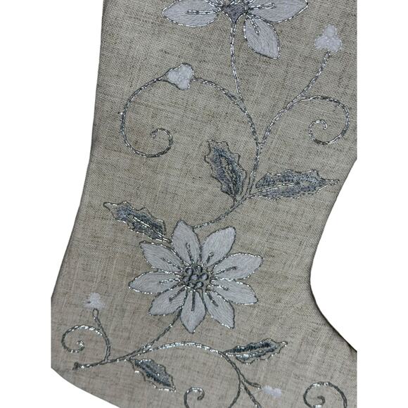 Splendid Home‎ Linen Blend Embroidered Poinsettia Lined Christmas Stockings Pair - Picture 5 of 8